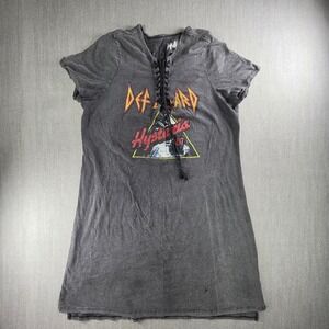 Def Leppard Graphic T-Shirt Dress Womens 2 Gray Lace Up Hysteria 87 Rock Concert